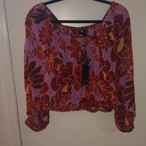 RACHEL Rachel Roy Red and Purple Floral Blouse